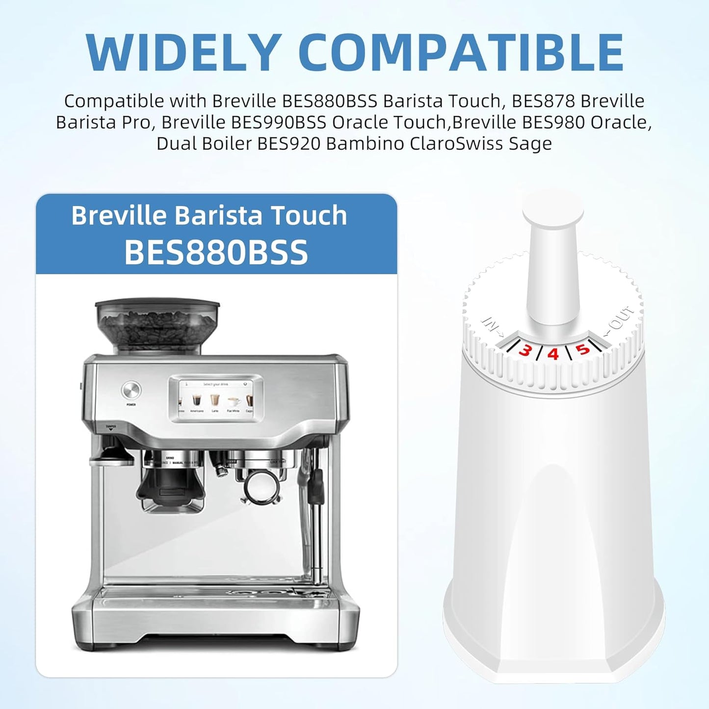 Replacement Water Filter for Breville Espresso Machine, Fit for Breville Barista Touch BES880, Barista Pro BES878, Oracle BES980, Dual Boiler BES920 Bambino ClaroSwiss Sage,8 pack by APPLIANCEMATES