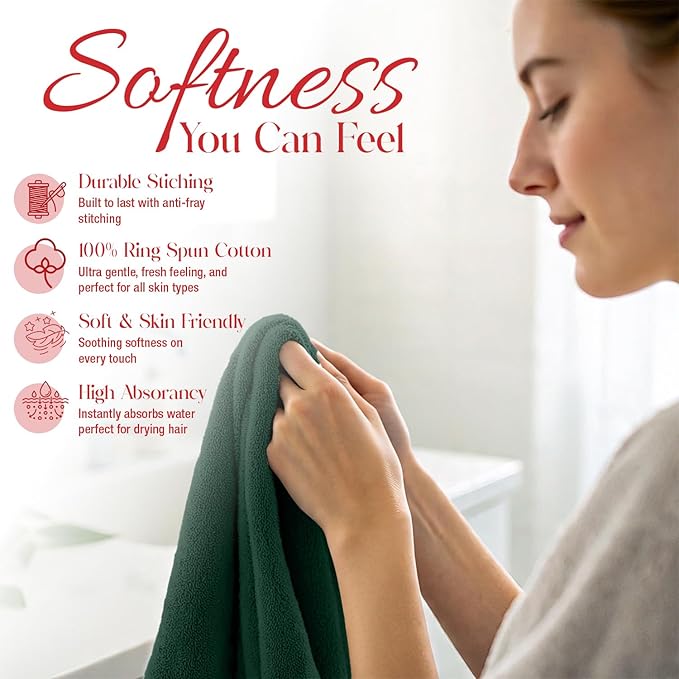 RIVERSIDE 24 Pack Washcloths Set - 100% Cotton [12x12 Inches] - Soft, Quick-Dry & Highly Absorbent Face Towels - Perfect for Bathroom, Gym, Hotel, Spa & Travel - Hunter Green