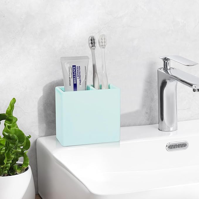 Diatomite Toothbrush Holder 2 Slots Tooth Brush Holder for Bathroom, Kids Electric Toothbrush and Toothpaste Organizer for Countertop, Shower, Vanity, Green