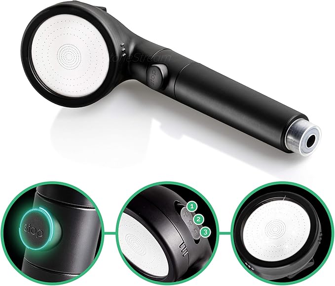 Original StoneStream® EcoPower Shower Head System — Spa Like Ionic Filter to Soften Water, Increase Pressure & Save Water — Showerhead + Hard Water Filtration + Wall Adapter Kit — Matte Black