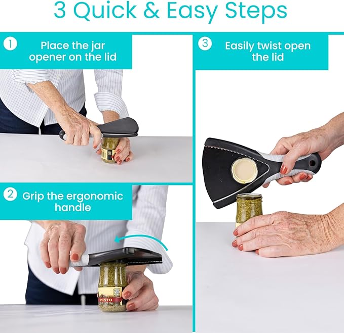 Vive Jar Opener - Bottle Openers for Seniors - Can & Lids Effortless Tool Opener for Weak Arthritic Hands - Easy Open Adjustable Grip for Elderly