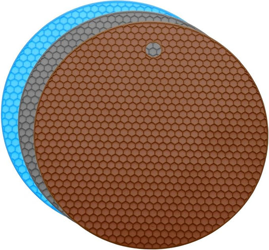 uxcell 3pcs Silicone Jar Opener Pads, 17.5cm/7" Texture Can Opener Multipurpose Round Bottle Lid Opener Non-Slip Coasters for Weak Hands Seniors Children, Brown, Gray, Blue