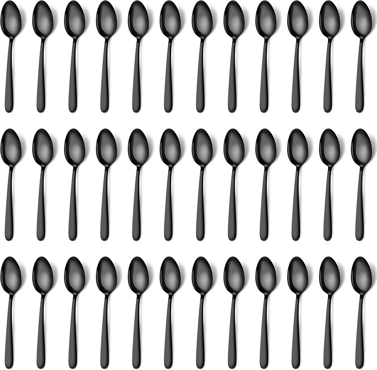 Pleafind 36 Pieces Black Teaspoons Set - 6.2 inch, Spoon Silverware, Stainless Steel Tea Spoons, Mirror Polished Small Teaspoon, Dessert Spoons for Home, Kitchen, Restaurant, Dishwasher Safe