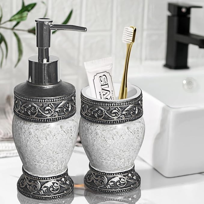 Bathroom Decor Accessories Set,4 PCS Including Soap Dispenser, Toothbrush Holder,