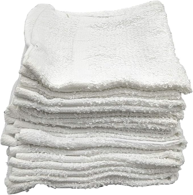 12 Inch x 12 Inch White Cotton Value Washcloths - Reusable Lt Weight Thin Cloth Rags - Bath/Exfoliating/Kitchen/Garage - 3/4 Lb per Dozen - Set of 240