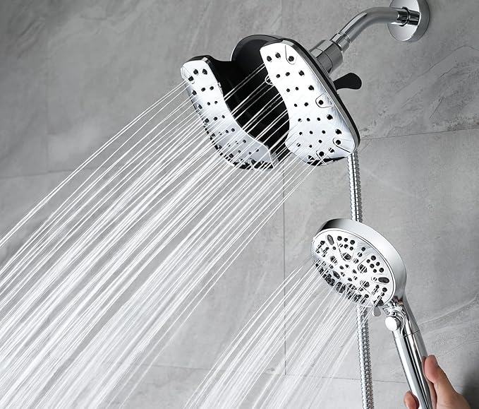 2-in-1 Shower Heads with Handheld Spray Combo: 10” Rainfall Shower Head & Hand Held Shower Head, 9 Spray Settings Detachable Shower Head with ON/OFF Switch and 15-Stage Filter