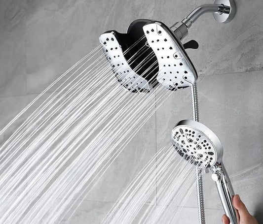 2-in-1 Shower Heads with Handheld Spray Combo: 10” Rainfall Shower Head & Hand Held Shower Head, 9 Spray Settings Detachable Shower Head with ON/OFF Switch and 15-Stage Filter