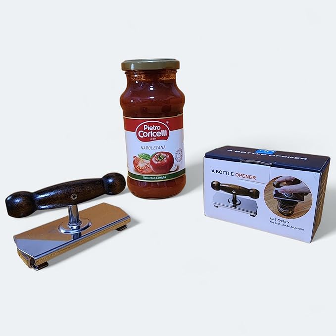 Oak Wood Handle Jar Opener - Stainless Steel Adjustable Lid Opener for Weak Hands, Seniors, Arthritis and Limited Grip – Fits 1.5"–4" Jar Lids