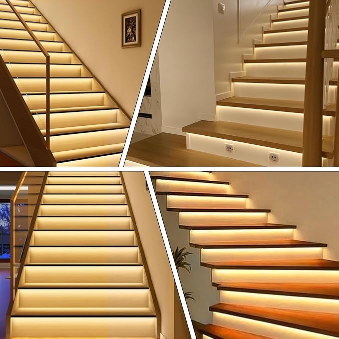 Motion Sensor LED Stair Light Kit, Multiple Working Mode Step Lights Including 3.28ft Cuttable COB LED Strips Indoor with Pannel Switch (20Stairs,3000K)