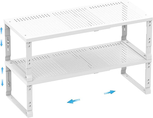 Expandable Spice Rack,Stackable Storage for Cabinet, Multi-Functional Kitchen Shelving,Height-Adjustable,Sustainable Organizer Solution(2Packs/White/Large)
