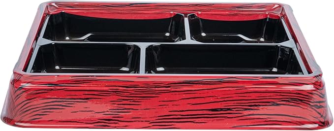 Restaurantware-Bento Tek 17.9 Ounce Meal Prep Containers, 100 Disposable To Go Food Boxes - Lids Sold Separately, 4 Compartments, Red And Black Plastic Bento Lunch Boxes, Freezable, For Take Out