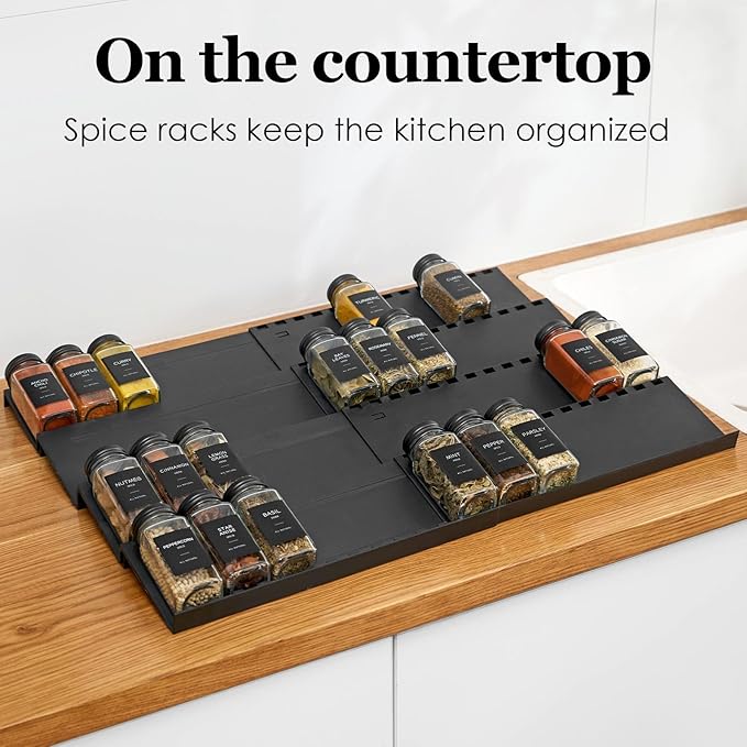 Spice Drawer Organizer, 5 Tier- 5 Pack Drawer Seasoning Organizer Expandable from 13" to 24.4", Spice Rack for Kitchen Drawers, Spice Organization Insert Tray for Drawer (Jars not included)