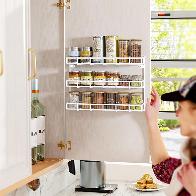 SUFAUY Wall Mounted Spice Rack, 6 Tier Heavy-Duty Metal Shelf for Kitchen Pantry, White