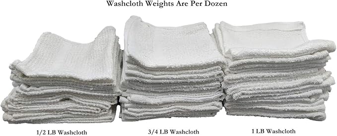 12 Inch x 12 Inch White Cotton Value Washcloths - Reusable Lt Weight Thin Cloth Rags - Bath/Exfoliating/Kitchen/Garage - 3/4 Lb per Dozen - Set of 36