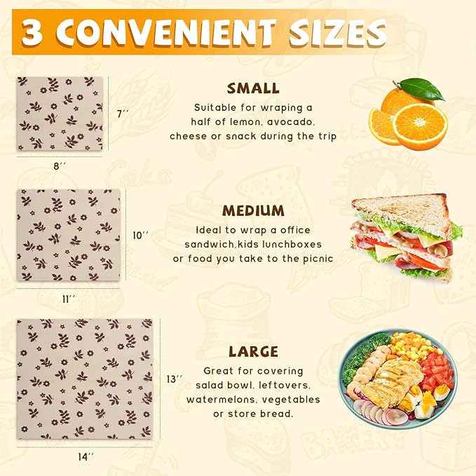 Reusable Beeswax Bread Bags&Beeswax Wraps for Food, Organic Bread bags Reusable to Keep Fresh,Sustainable, Biodegradable Homemade Washable Food Wraps, Must-Have Baking Accessories
