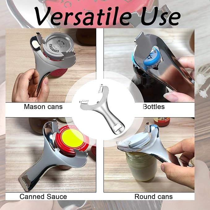 Stainless Steel Jar Opener,Mason Jar Bottle Opener, Easy Twist Multifunctional Bottle Opener no Lid Dent Canning Opener Accessories for Weak Hands
