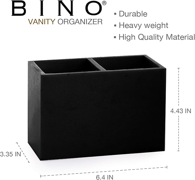 BINO | Multi-Purpose 2 Compartment Organizer - Elegant Makeup Brush & Toothbrush Holder for Bathroom and Vanity | Marble Stylish Accessories for Organization (Matte Black)
