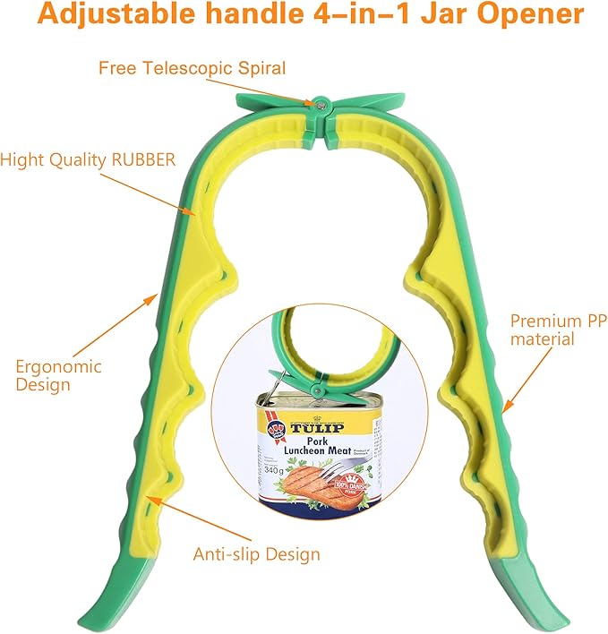 Jar Opener Bottle Opener for Weak Hands, 5-in-1 Multi-Functional Can Opener Bottle Opener Kit with Silicone Handle, Easy to Use for Children, Elderly and Arthritis Sufferers (New Green)