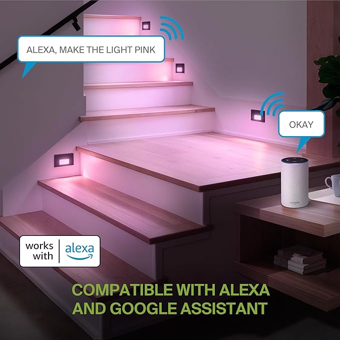 ASD LED Recessed Step Light Fixture, Outdoor & Indoor Tread Lighting | RGBW, Smart, Waterproof, ETL Listed | 3W 60LM RGB-2700K-6500K 120V | Staircase Hardwired Illumination | Black, 24 Pack