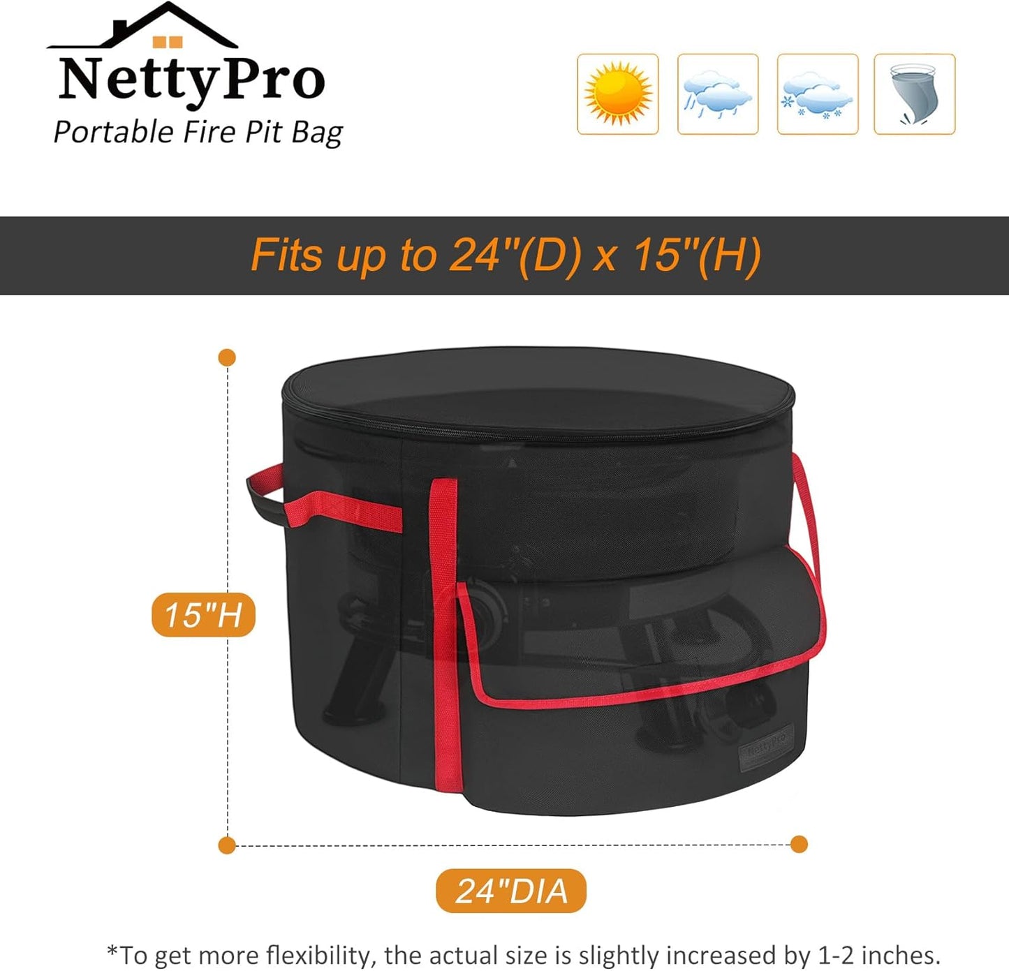 NettyPro Fire Bowl Carry Bag for 24 Inch Outland 883 Propane Firebowl, Fire Pit Carrying Case Waterproof Heavy Duty 600D Outdoor Portable Fit Ciays Smokeless Gas Firepit