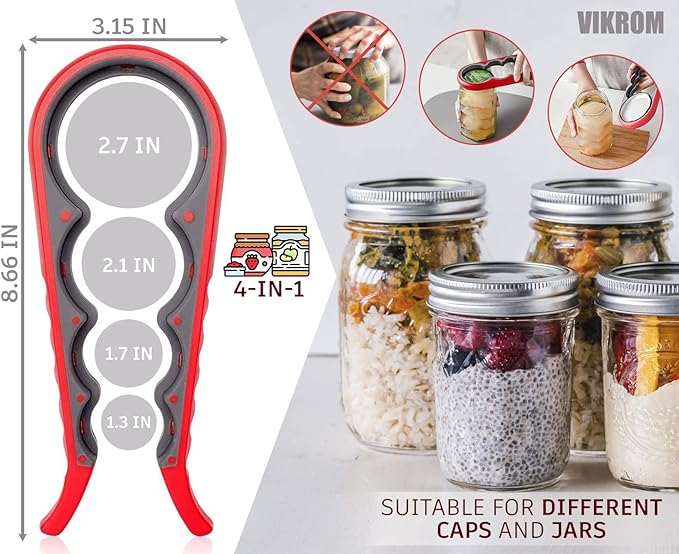 3 Pcs Rubber Jar Opener Grippers Tools for Seniors - Rubber Jar Opener Gripper Pad and 2 Openers for Seniors with Weak Hands, Ergonomic Handle, Easy to Use & Clean, Fits Up to 2.7 Inch Caps