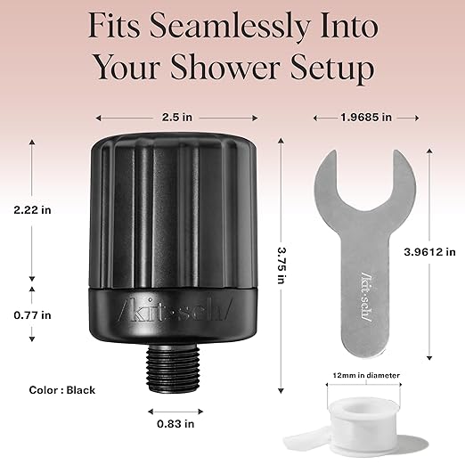 Kitsch Shower Head Filter for Hard Water – Shower Filter with KDF-55 & Calcium Sulfite, Helps Reduce Chlorine & Impurities, Water Softener - Bathroom Accessories for Healthier Hair & Skin - Black