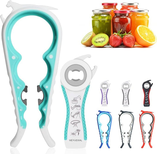 Latest Jar Opener for Weak Hands, 6 in 1 Multi Function Can Bottle Kit with Silicone Handle Easy to Use Children, Elderly and Arthritis Sufferers, Latest Jar Opener-White Green
