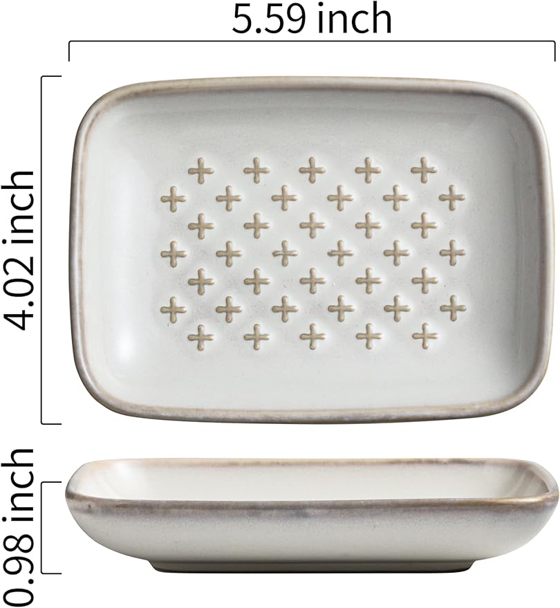 Gomakren Soap Dish, Shower Soap Holder, Ceramic Soap Dishes for Bar Soap Sponge Shampoo, Soap Saver Tray for Bathroom Kitchen Sink Counter, 5.5 Inch, Beige