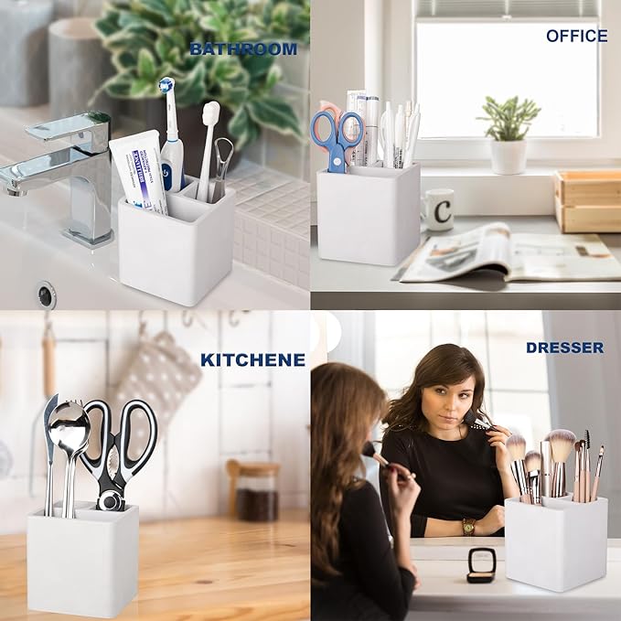 Diatomite Toothbrush Holders for Bathrooms, Electric Toothbrush and Toothpaste Holder 3 Slots Tooth Brush Organizer for Bathroom Countertop, Shower, Vanity - Greyish White