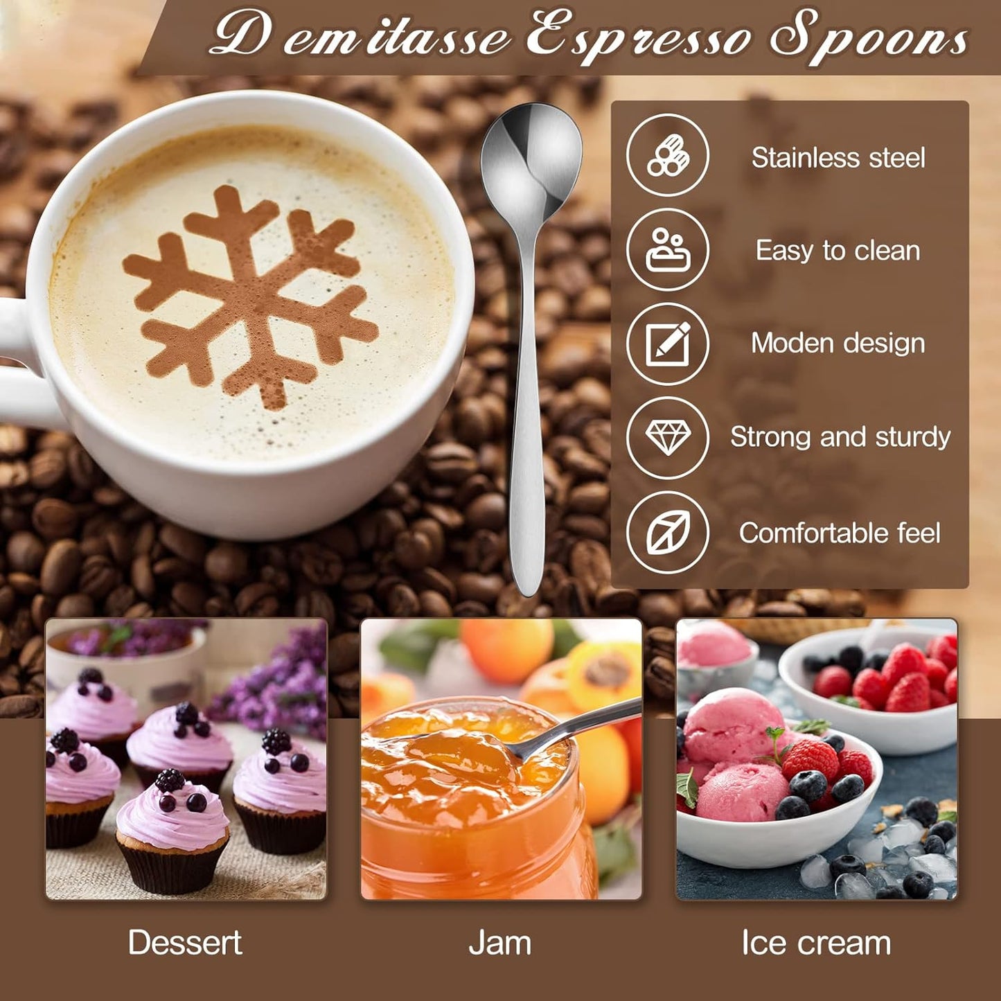 Yinkin 50 Pcs Demitasse Espresso Spoons 4.92" Stainless Steel Tablespoons Metal Dessert Spoons for Appetizer Sugar Ice Cream for Home Restaurant Kitchen,Mirror Polished,Dishwasher Safe