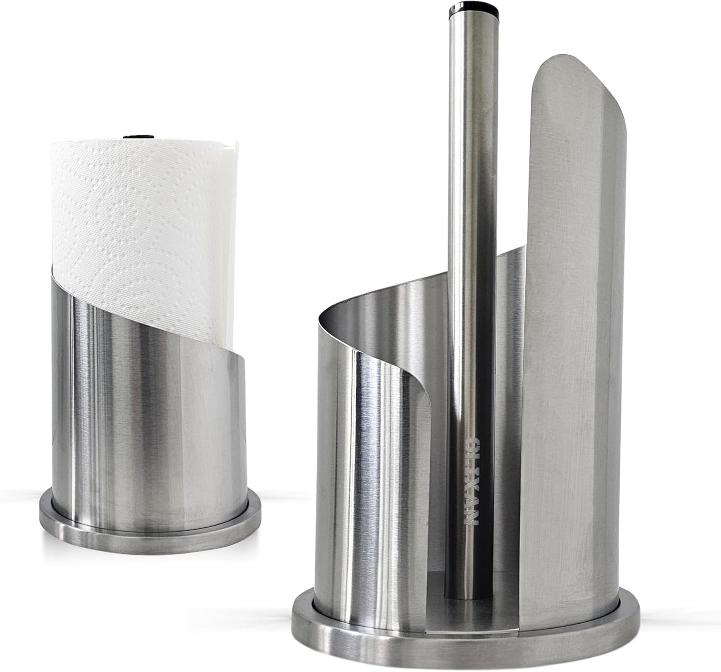 Stainless Steel Paper Towel Holder Countertop, Modern Spiral Cover Design,Keep Paper Towel Clean,Weighted Base for Stability, Freestanding Easy One-Handed Operation for Kitchen Bathroom,Silver