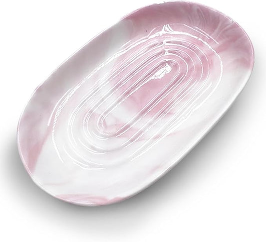 Soap Dish, Ceramic Soap Dish with Marble PatternShower, Soap Saver Tray for Bathroom, Kitchen Sink & Vanity, Multi-Use Holder for Jewelry, Rings, Keys (1 Pack, Pink-White)