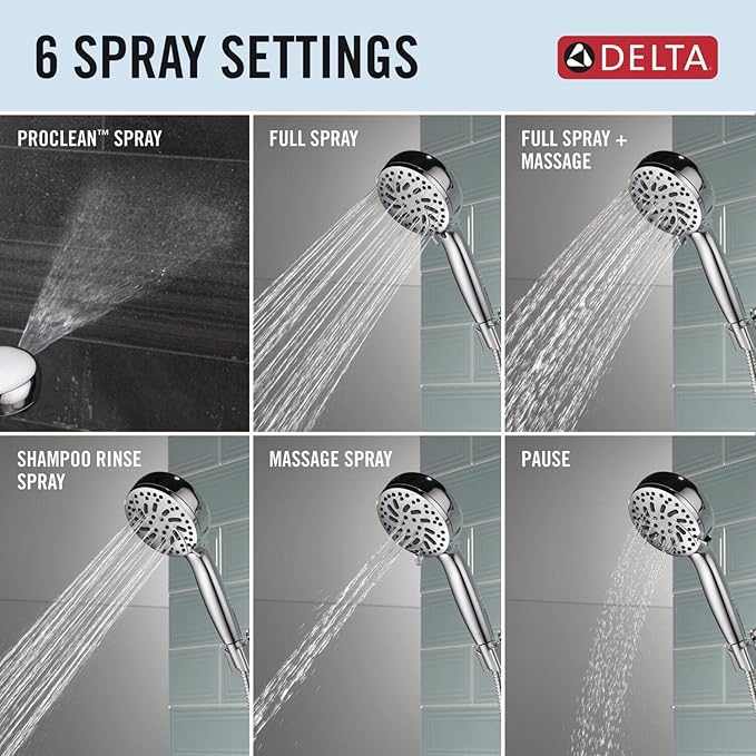 Delta Faucet ProClean Chrome Shower Head with Handheld, Showerhead with High Pressure Spray, Handheld Shower Head, 6 Spray Settings, Chrome 75740