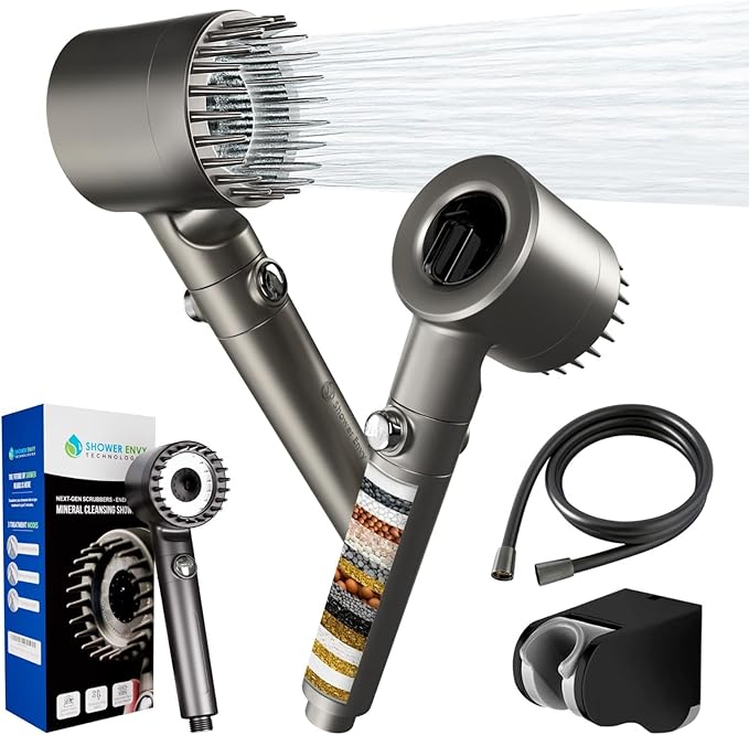 Shower envy Pure X Filtered Shower Head, High Pressure, Multiple Spray Modes, Flow-Pause Lever, Hard Water Purifier
