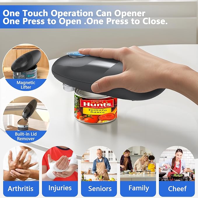 Electric Can Opener，One Touch Automatic Can Opener，Smooth Edge Food-Safe Can Openers for Seniors with Arthritis, Fits Almost All Can Sizes，Battery Operated Easy Use for kitchen