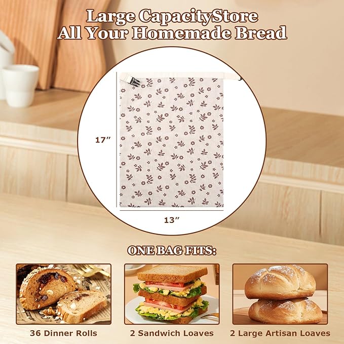 Reusable Beeswax Bread Bags&Beeswax Wraps for Food, Organic Bread bags Reusable to Keep Fresh,Sustainable, Biodegradable Homemade Washable Food Wraps, Must-Have Baking Accessories