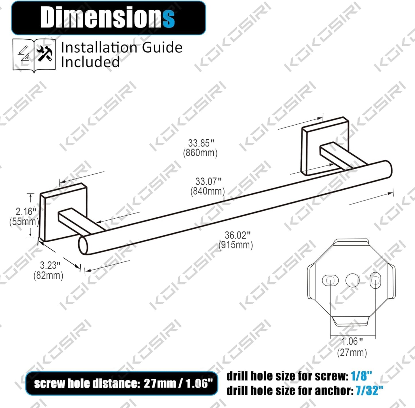 KOKOSIRI 36'' Towel Rails Bathroom Towel Bars Matte Black 36 Inch Bath Towel Holder for Washroom Kitchen Wall Stainless Steel B4005BK-L36