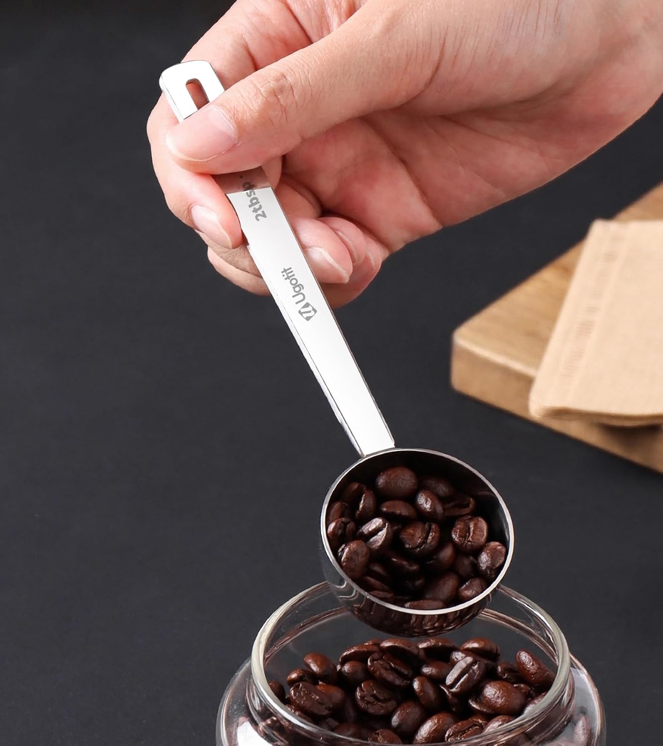 304 Stainless Steel Coffee Scoop, 2 tablespoon Long Handle Measuring Spoon for Ground Coffee, Espresso &, Protein Powder (Pack of 2)