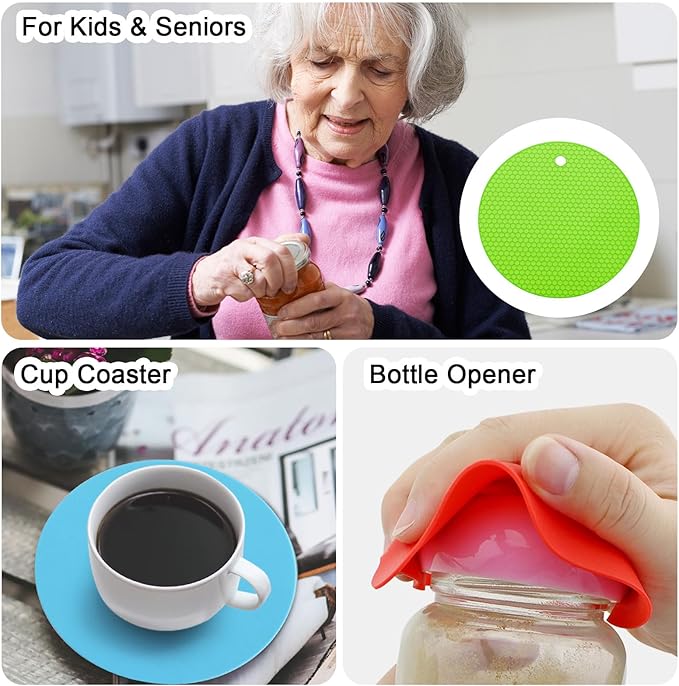 uxcell 3pcs Silicone Jar Opener Pads, 17.5cm/7" Texture Can Opener Multipurpose Round Bottle Lid Opener Non-Slip Coasters for Weak Hands Seniors Children, Green
