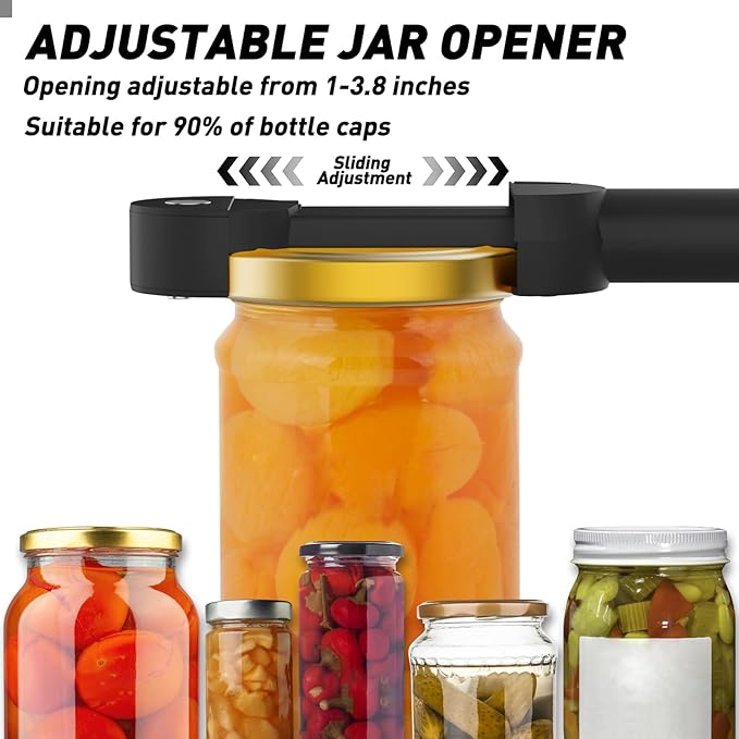 Jar and Opener for Seniors with Arthritis, Multifunctional Retractable Opener Magnetic Can Opener, Jar Grippers for Opening Jar Opener for Weak Hands (Black)