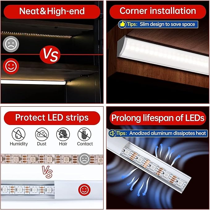 Cefrank Under Cabinet Lighting, 8pcs 12" V-Shape Linkable LED Light Bars for Kitchen Cabinet, Showcase Display, Shelf - 16Watt 1600Lumens - Pure White (6000K)