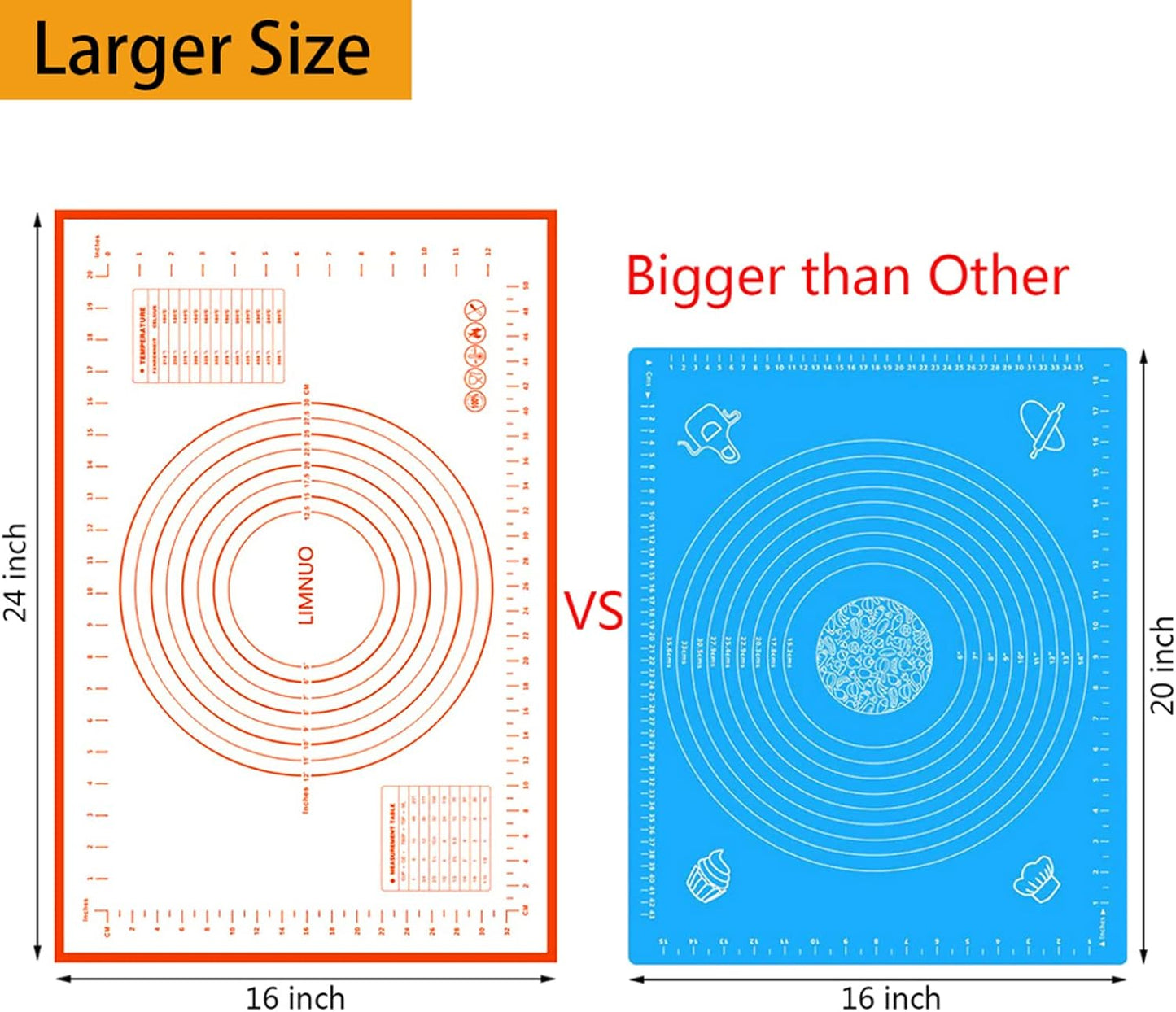 Silicone Baking Mat，Non Stick Rolling Dough with Measurements for Pie Pizza Cookies Fondant Making，Extra Thick Non Slip Silicone Pastry Mat