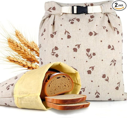 Sourdough Bread Bags for Homemade Bread 2 Pack, Cotton Beeswax Bags, Reusable Breads Bag, Sourdough Bag