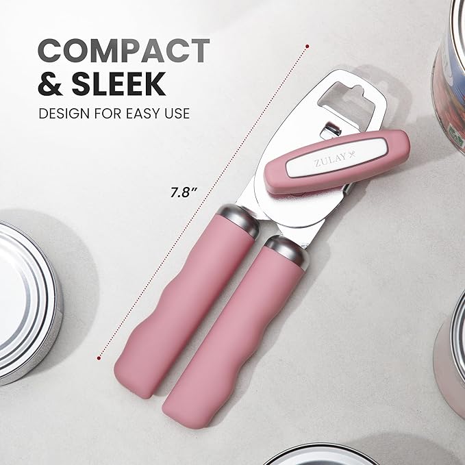 Zulay Kitchen Heavy Duty Stainless Steel Can Opener Manual with Bottle Opener - Rust Proof Manual Can Opener With Turn Knob & Soft Grip Handles