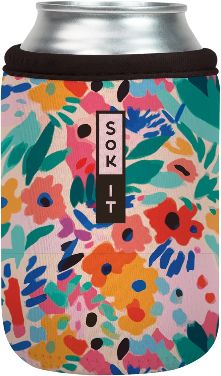 Sok It CanSok Sleeve for Beer & Soda Insulated Neoprene Cover (Abstract Floral, 12oz Can Sleeve)