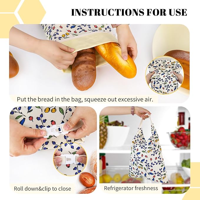 2 Packs Large Cotton Beeswax Bread Bags - 17x13 Inch Reusable Bread Storage Bags,for for Homemade Bread Home Cooks storage Easy Clean(Berry)