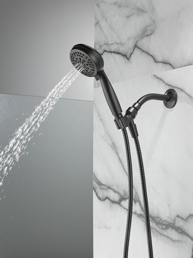 Delta Faucet 5-Spray Handheld Shower Head, Black Shower Head with Hose, Showerheads & Handheld Showers, Handheld Shower Heads, Detachable Shower Head, Hand Shower 1.75 GPM, Matte Black 75511BL