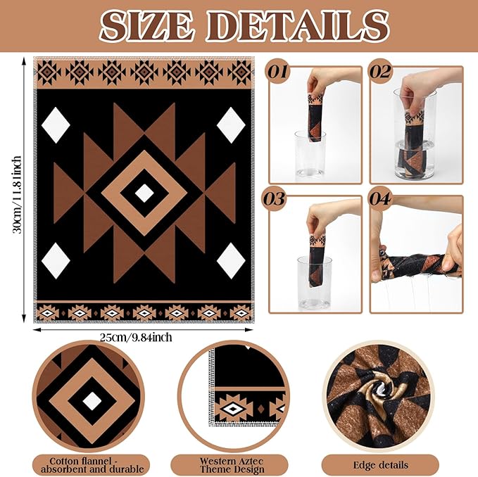 36 Count Reusable Cleaning Cloths Washable Cotton Kitchen Towels (Western Aztec,Brown)