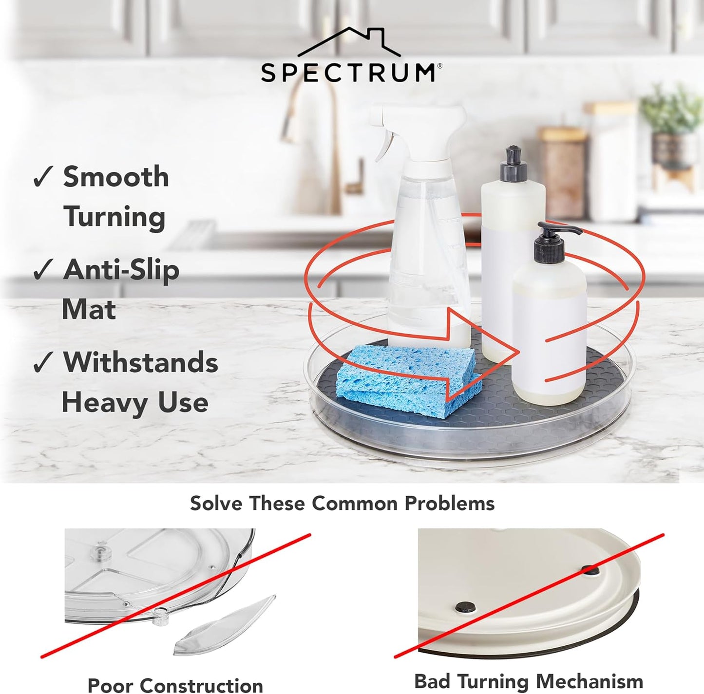 Spectrum Lazy Susan Organizer, Hexa Round Medium (2-Pack) - Lazy Susan Turntable for Cabinet, Refrigerator, Pantry, Table, & Shelf - Rotating & Spinning Pantry Organization & Storage for Fridge