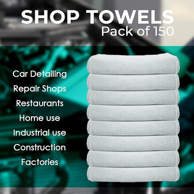 Avalon Towels Cotton Shop Rags – (Pack of 100) Size 12x14 Inches Cleaning Rags – Absorbent Shop Towels and Multipurpose Cleaning Towels for Automobiles, Industries, Garage and Homes (Grey)
